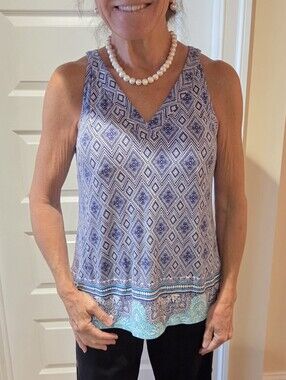 Women's Navy Blue Patterned Crochet-Back Tank Top